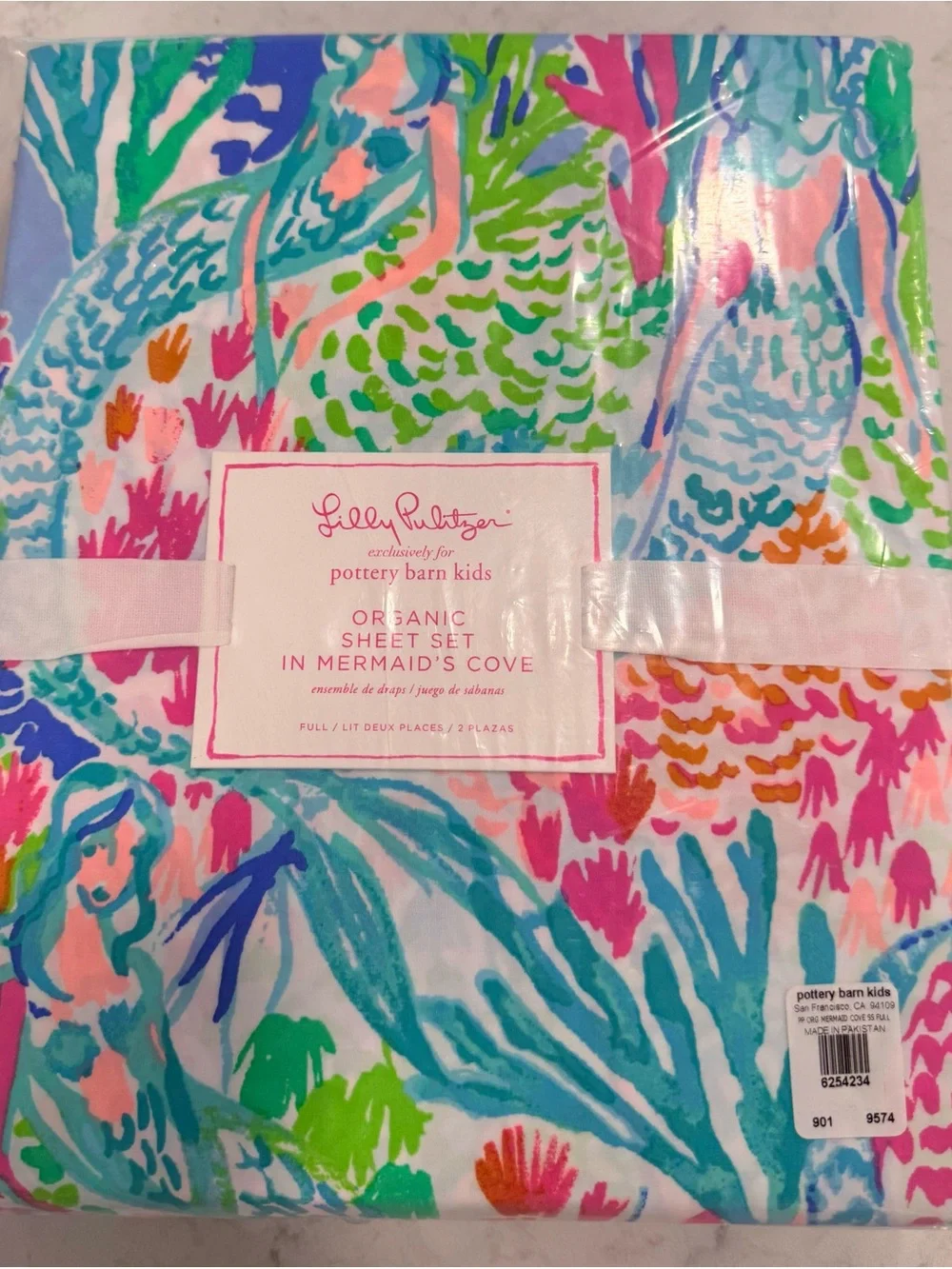 Lilly Pulitzer/Pottery Barn FULL sheet Mermaids Cove RARE, beautiful, organic